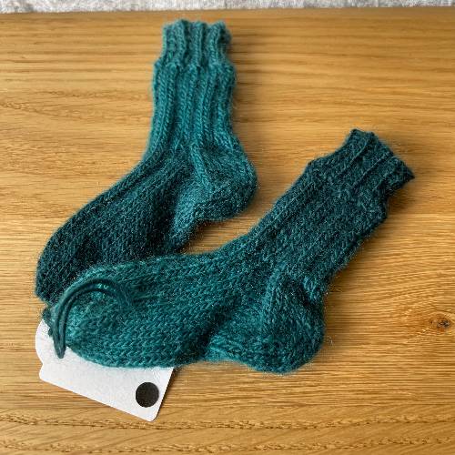 Wollsocken  Größe: 62/68 petrol handm., zu finden beim Stand 31 am Standort Flohkids Hamburg Nord