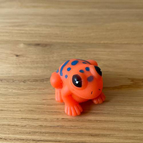 Blinkfrosch orange, zu finden beim Stand 9 am Standort Flohkids Hamburg Nord