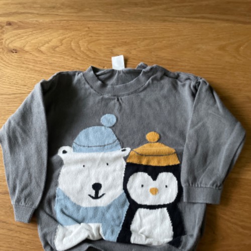  H&M Pullover  grau Pinguin  Größe: 92, zu finden beim Stand 66 am Standort Flohkids Hamburg Nord