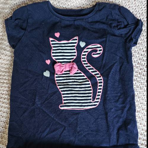 T-Shirt Blau rosa Katze  Größe: 104, zu finden beim Stand 87 am Standort Flohkids Hamburg Nord